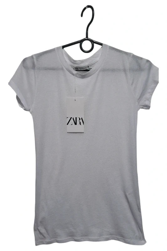 Nowy T-shirt Damski Zara Basic Biały S Gładki Dekolt Okrągły