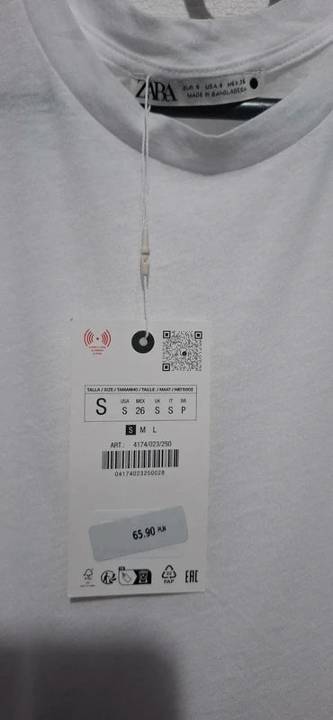 Nowy T-shirt Damski Zara Basic Biały S Gładki Dekolt Okrągły