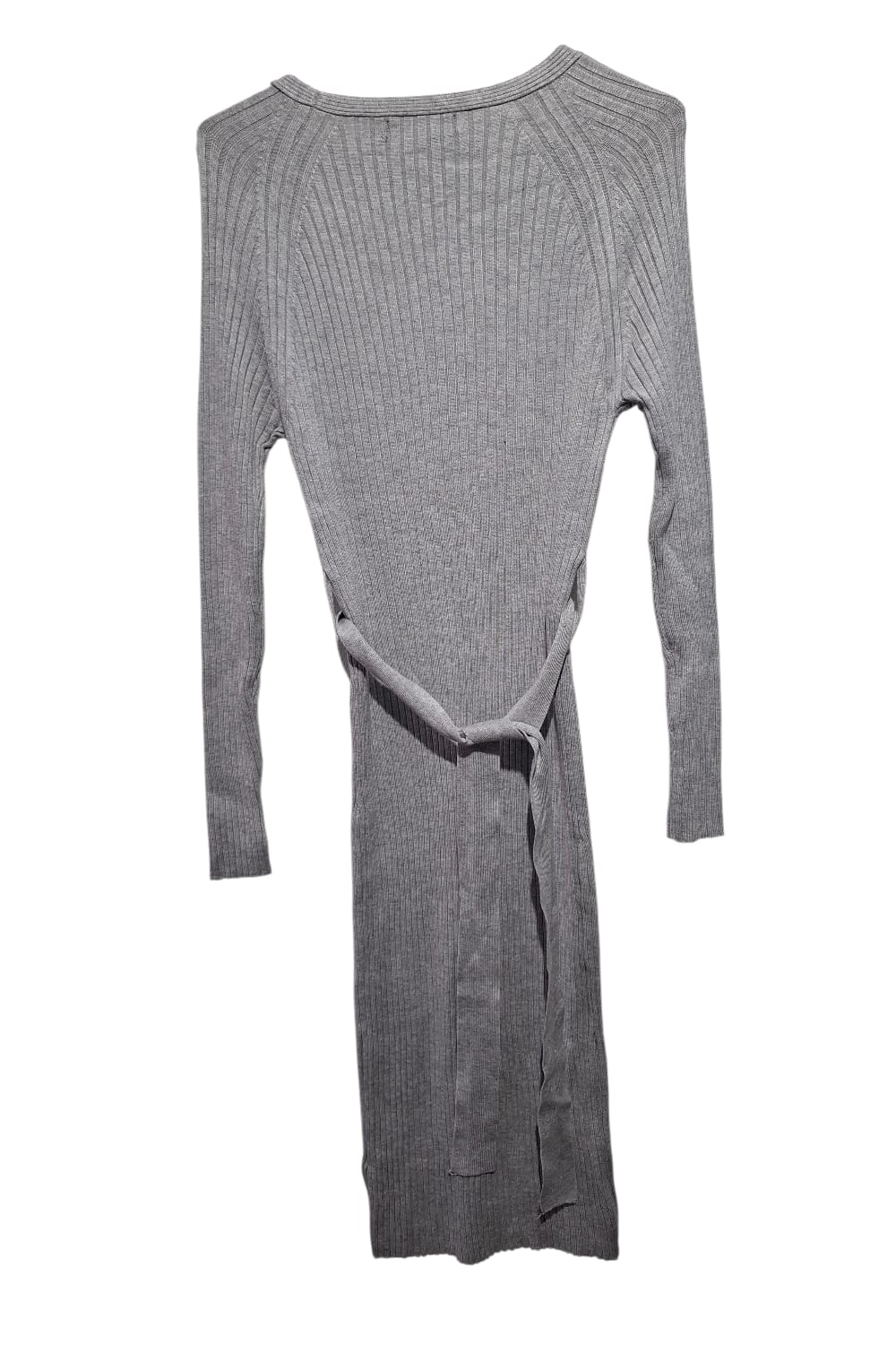 Ołówkowa Sukienka Swetrowa Primark S Szara Prążkowana Midi Wiązana