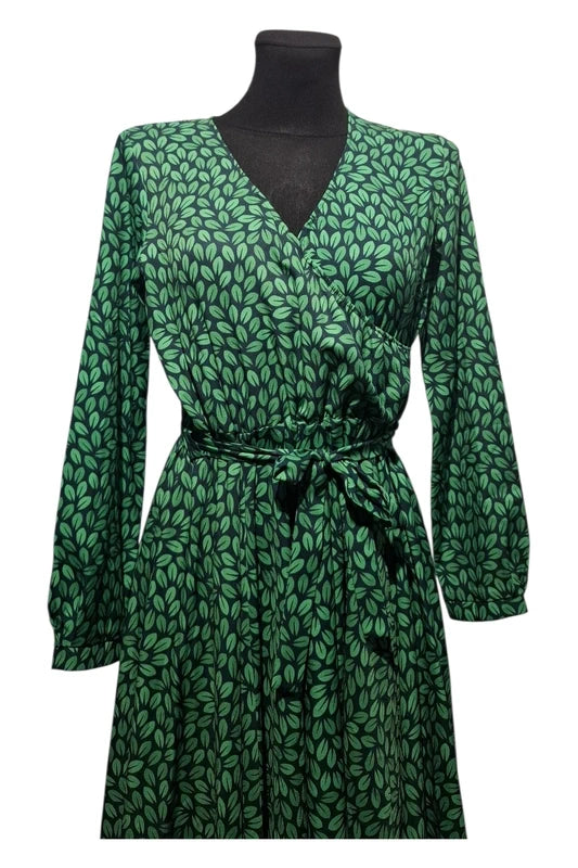 NAOKO Sukienka Havana Liście Midi Kopertowa Wrap Dress S Wiskoza