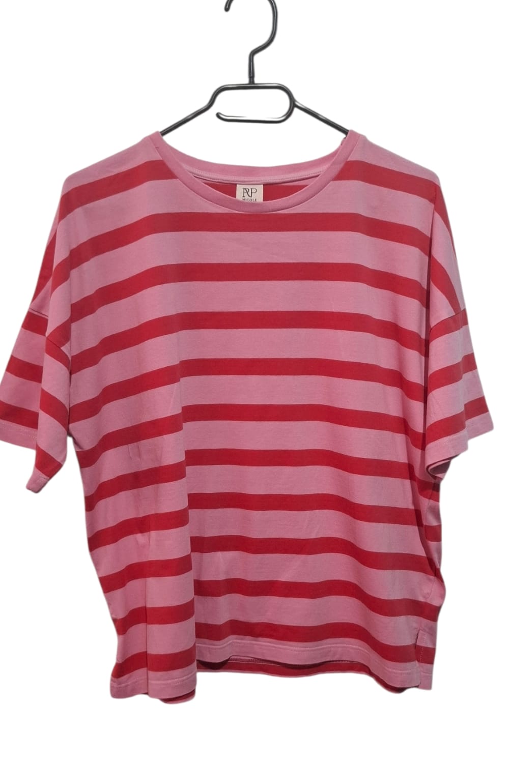 T-shirt Rogerpublishing Mamaginekolog RP Nicole XS/S Oversize Czerwony Różowy Marynistyczny Paski