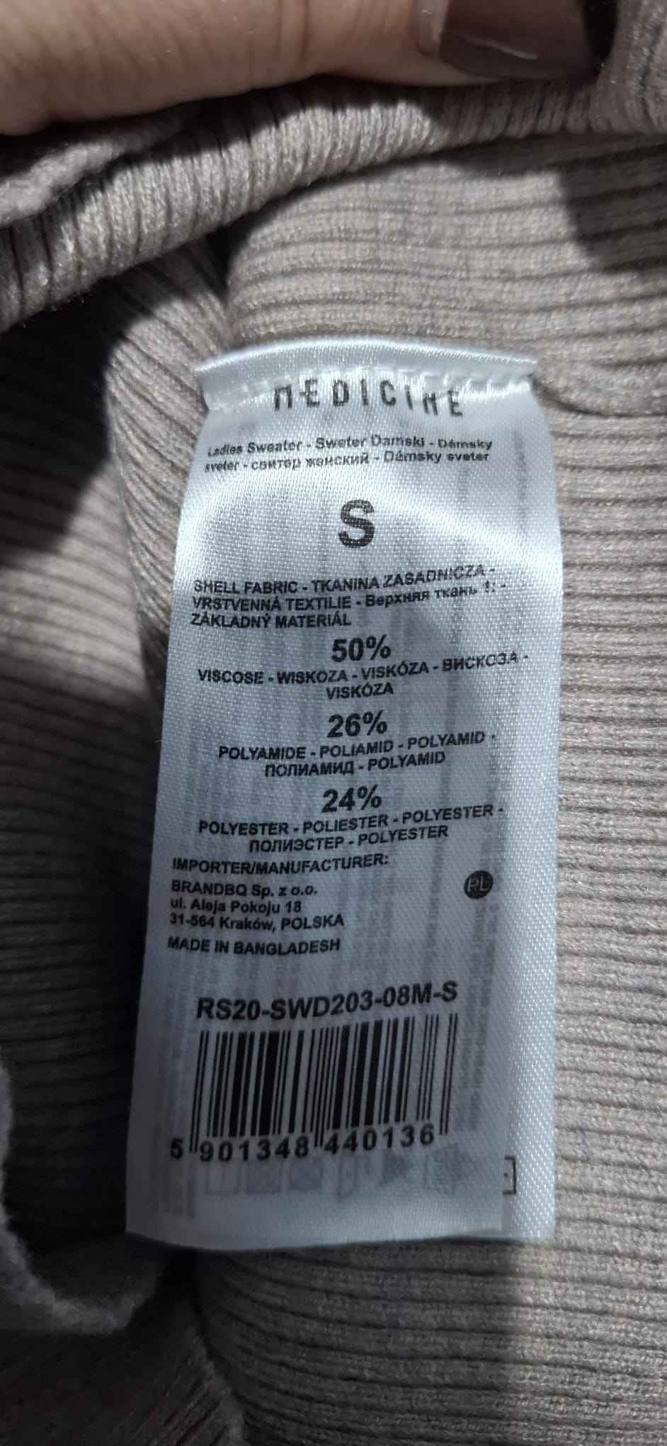 Sukienka Swetrowa Prążkowana Golf MIDI Beżowa Rozm. S Medicine