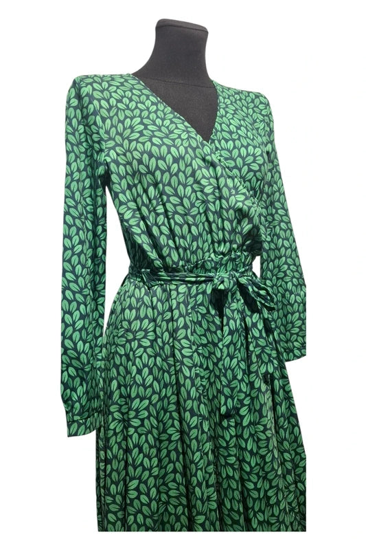 NAOKO Sukienka Havana Liście Midi Kopertowa Wrap Dress S Wiskoza