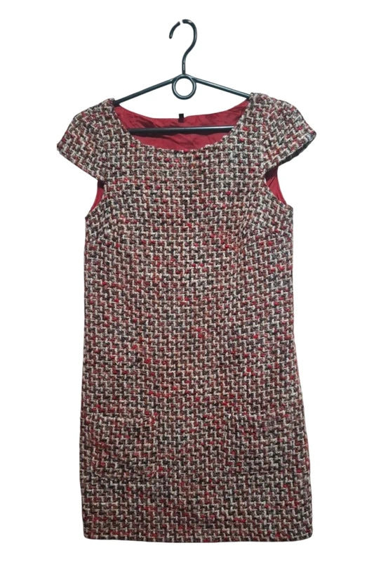Stile Benetton Tweedowa Sukienka XS Wełna Chanel Retro z Kieszonkami!