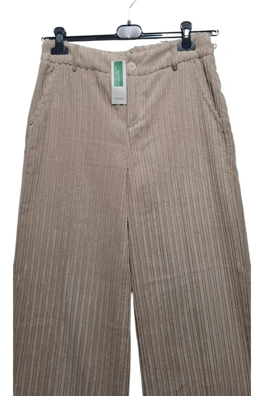 Benetton Damskie Sztruks Szerokie Beżowe Piaskowe Rozmiar IT 42/UK 10