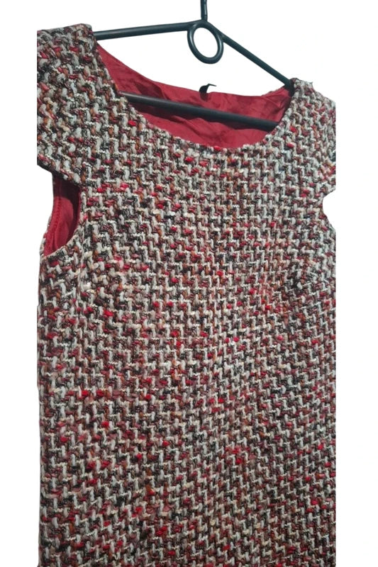 Stile Benetton Tweedowa Sukienka XS Wełna Chanel Retro z Kieszonkami!