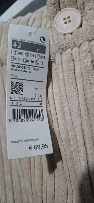 Benetton Damskie Sztruks Szerokie Beżowe Piaskowe Rozmiar IT 42/UK 10