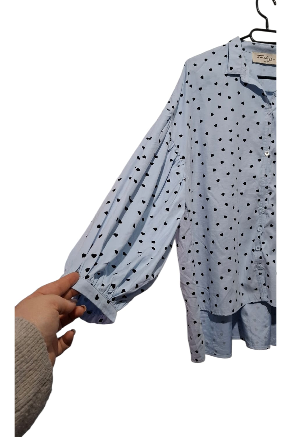 Zwiewna Koszula Damska Oversize Błękit Serduszka Wiya Timless TU Bufki Luźna