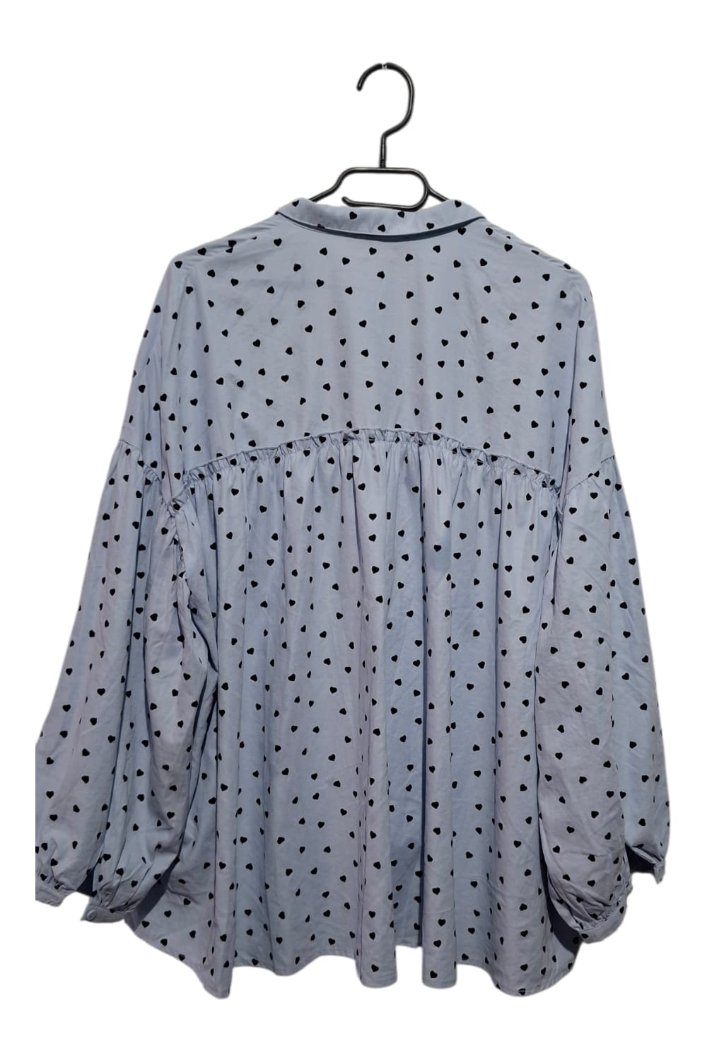 Zwiewna Koszula Damska Oversize Błękit Serduszka Wiya Timless TU Bufki Luźna