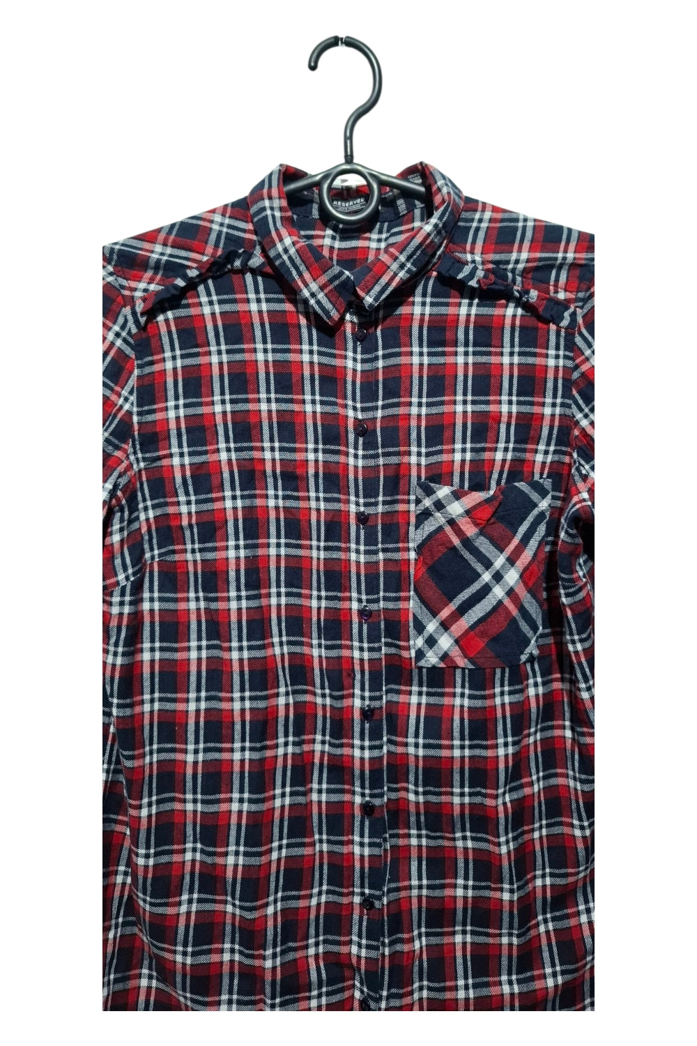 RESERVED Długa Koszula Flanelowa Damska, Rozmiar 38 (M), 100% Bawełna, Czerwień i Granat