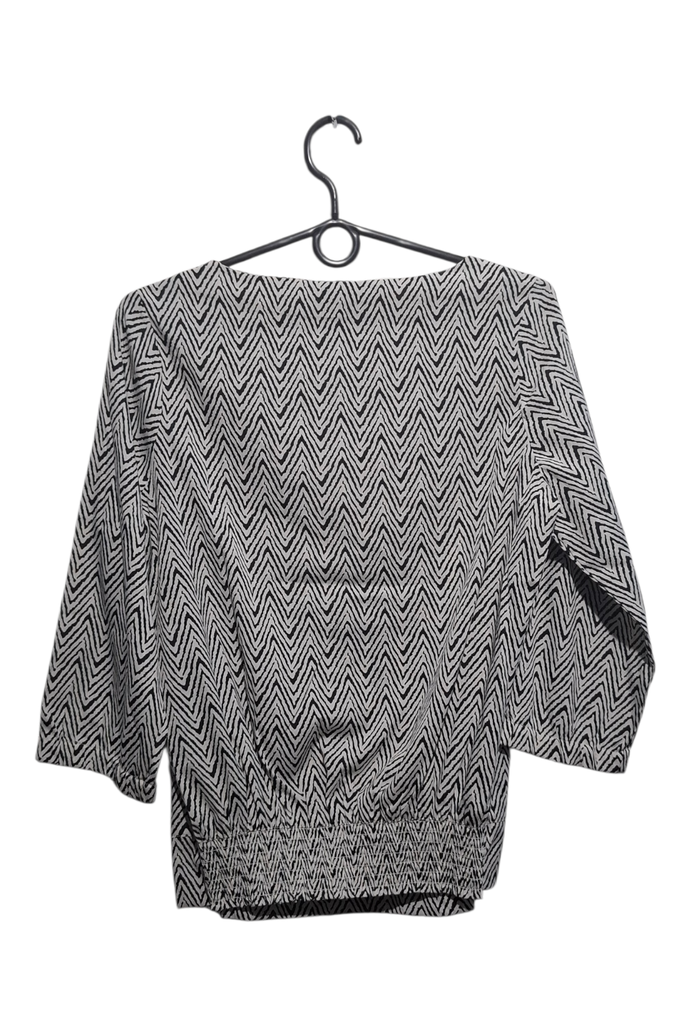 Elegancka Bluzka GREENPOINT 38 (S/M) Czarno-Biały Wzór w Zygzaki Dekolt Łódka