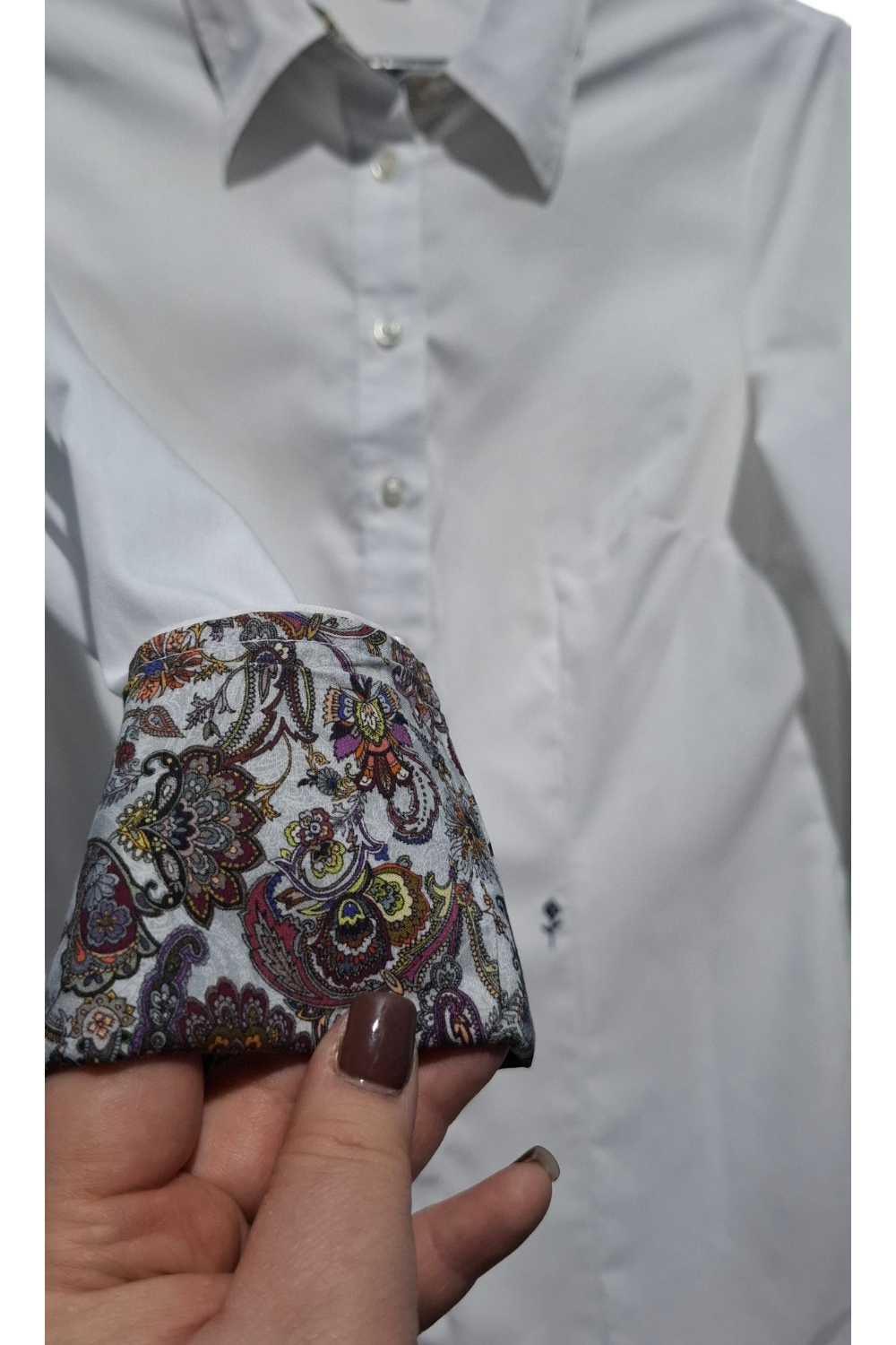 Seidensticker Koszula Damska (34/XS) floral cuffs Biała Slim Fit Róża