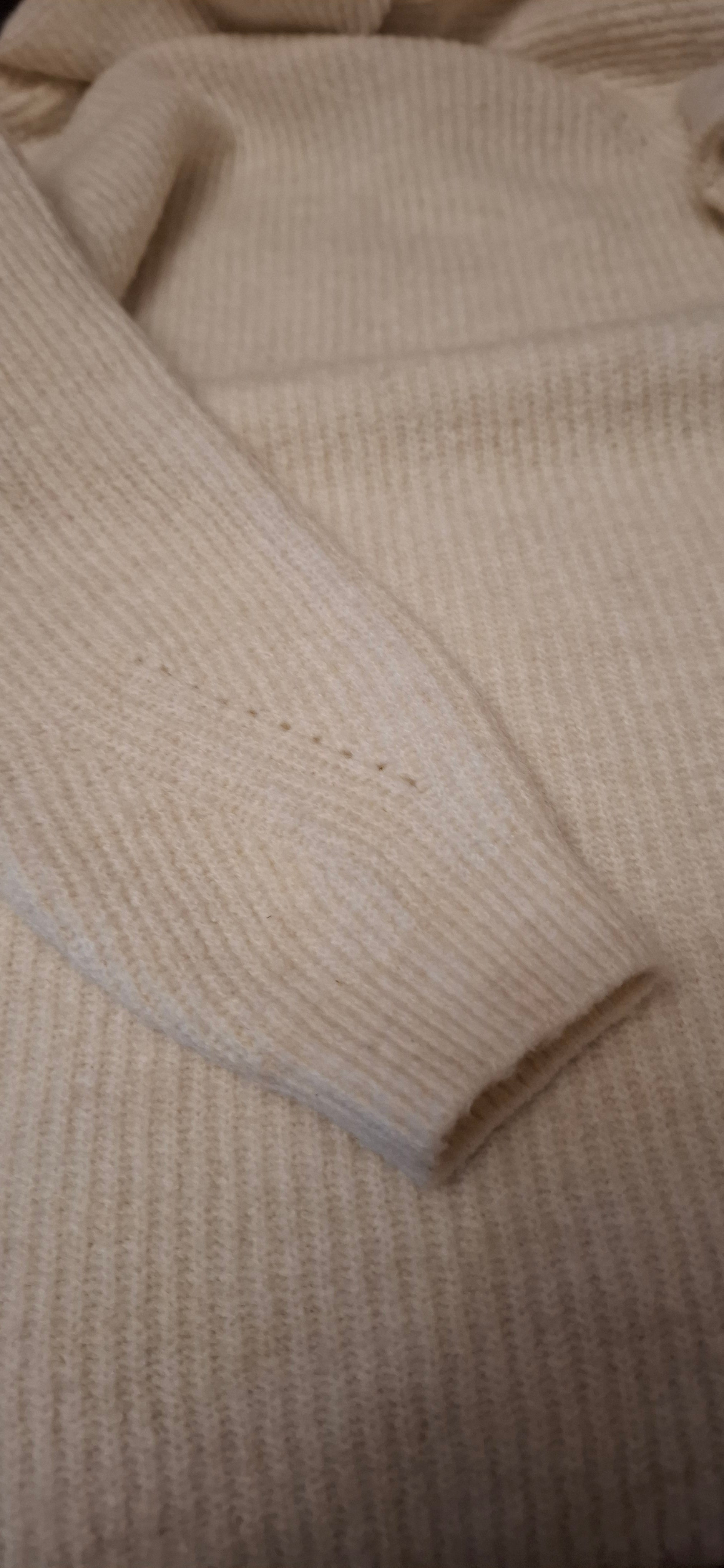 Ciepły Sweter Tunika Sukienka Dziewczęcy Golf 128 (7-8 lat) Kremowy/Beżowy Prążkowany