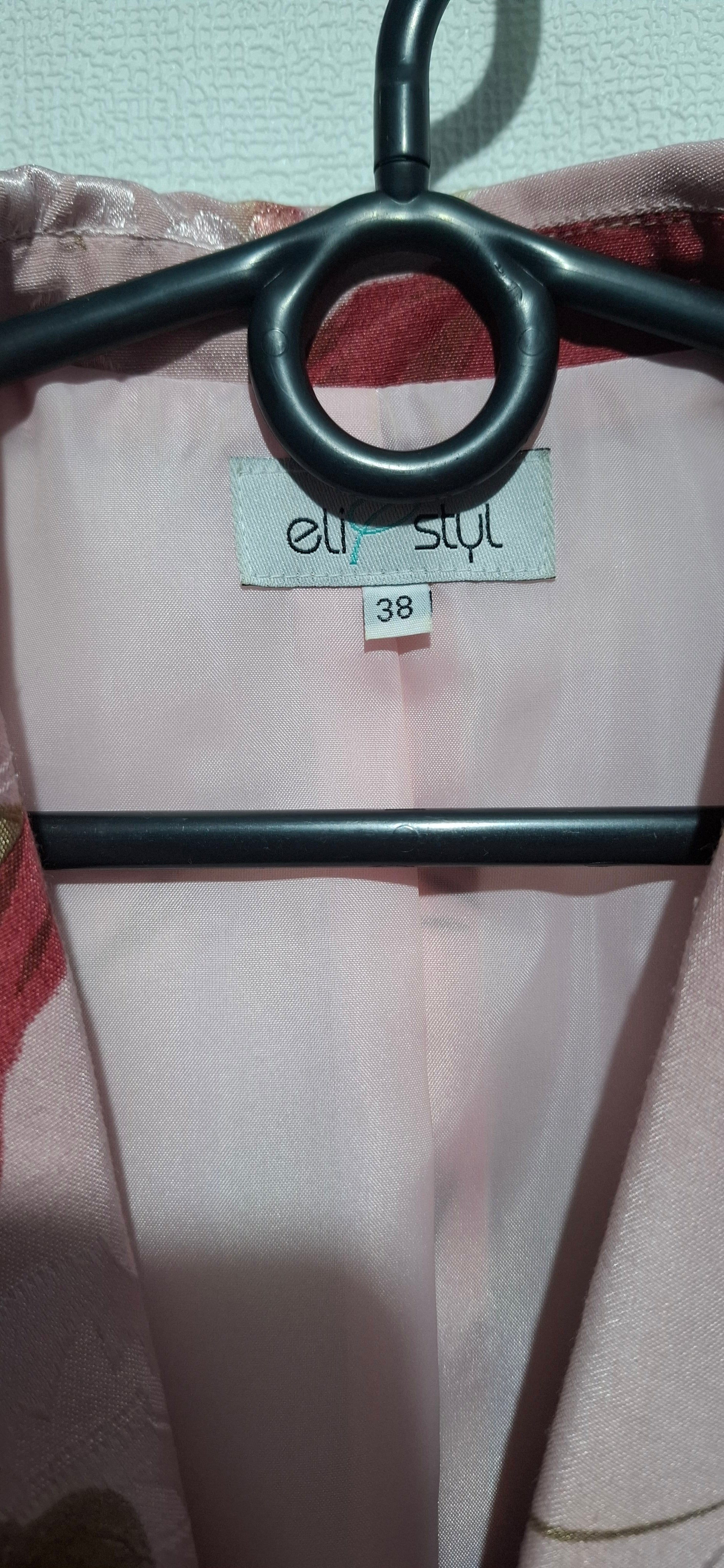 Elegancka Marynarka ELL STYL Żakiet 38 Różowe Róże Błyszczące Srebrne Akcenty