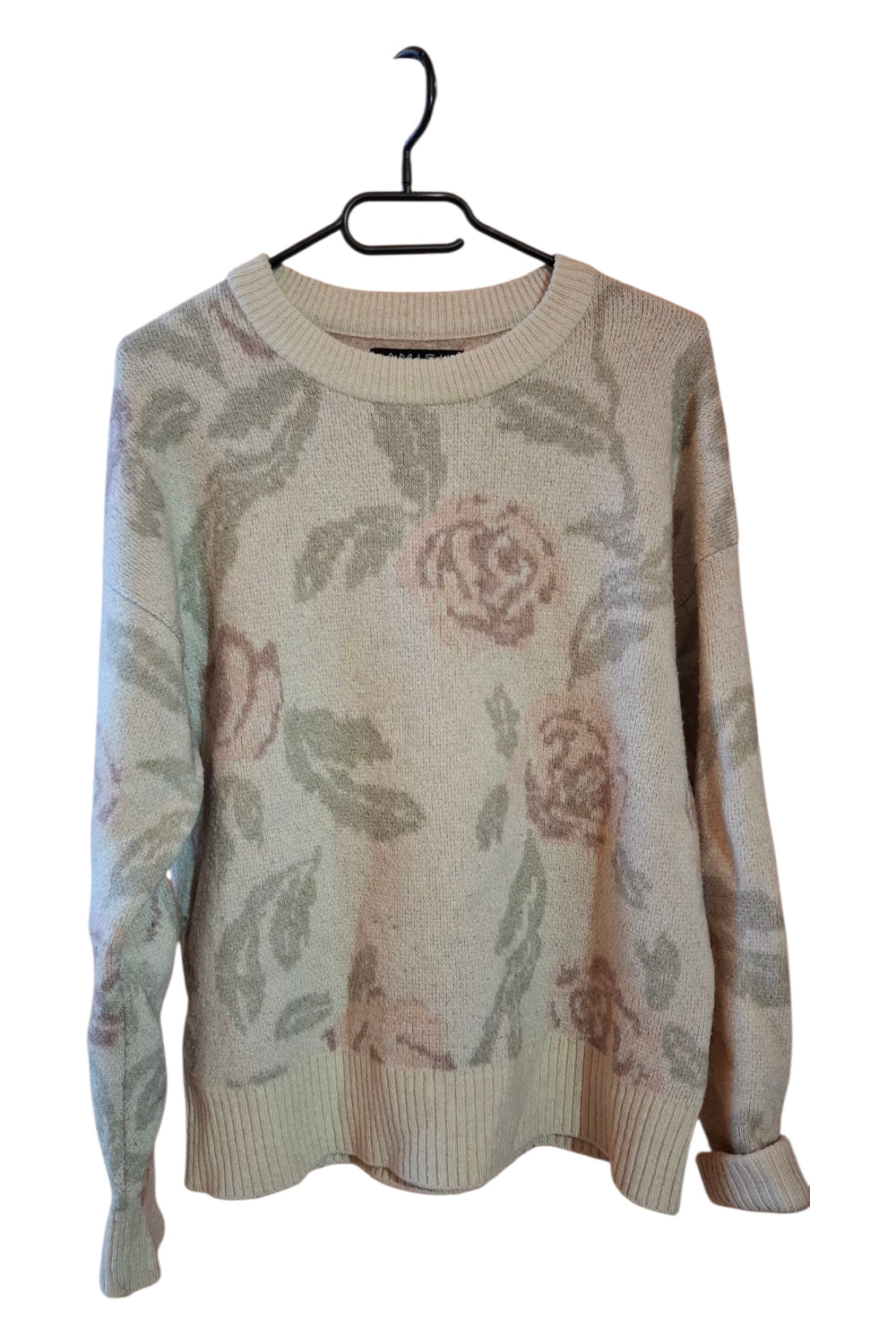 Oversize Sweter Amisu S/M Kwiaty Róże Beżowy Kremowy Retro Vintage