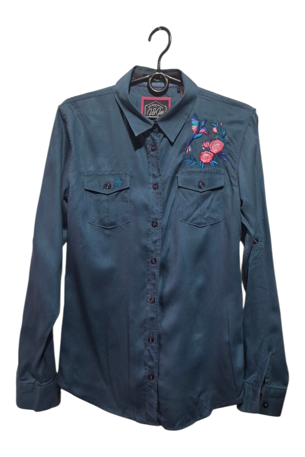 Koszula Damska J&JOY S TURKUS MORSKI Lyocell Haft Róże Ptak Premium