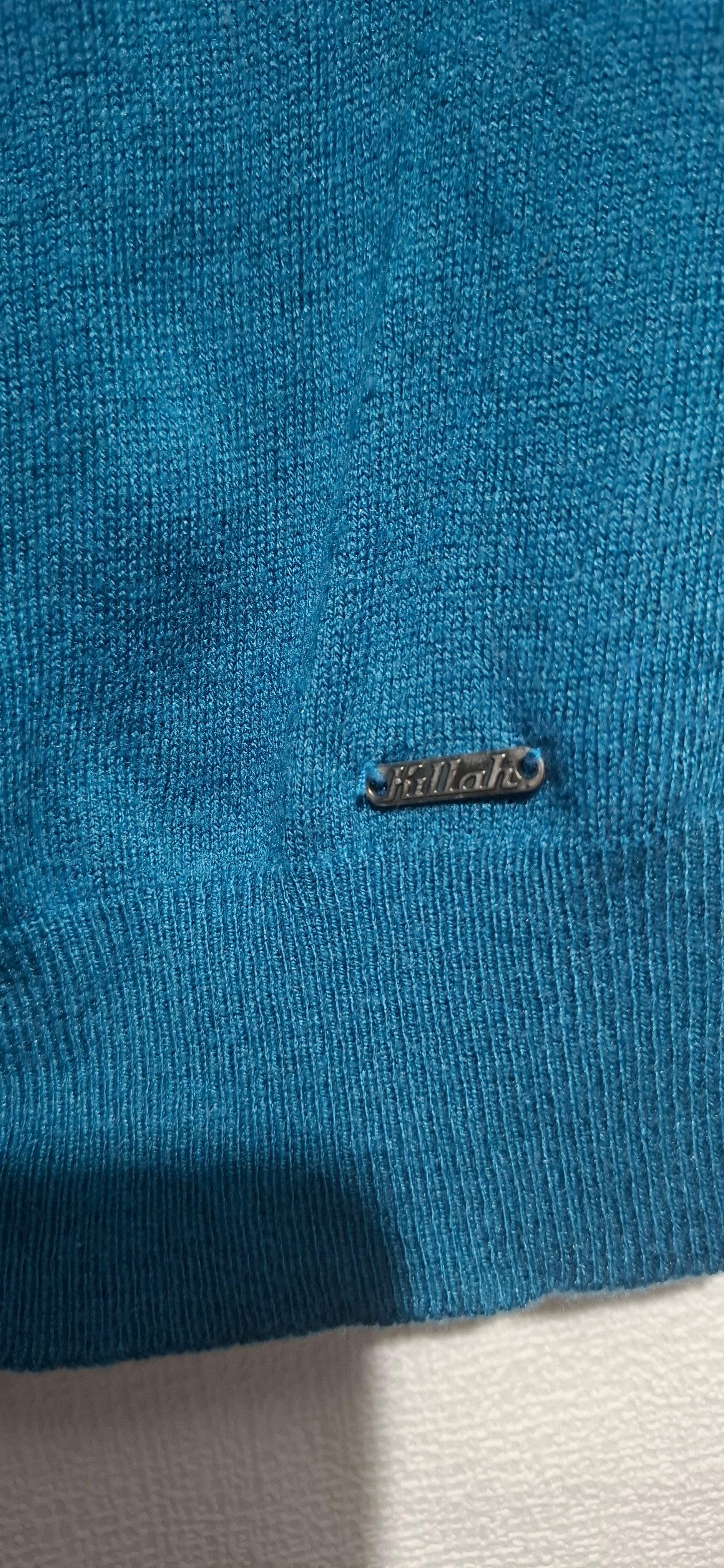 Krótki Kardigan Sweter Killah S Turkus Morska Zieleń Wełna Viskoza