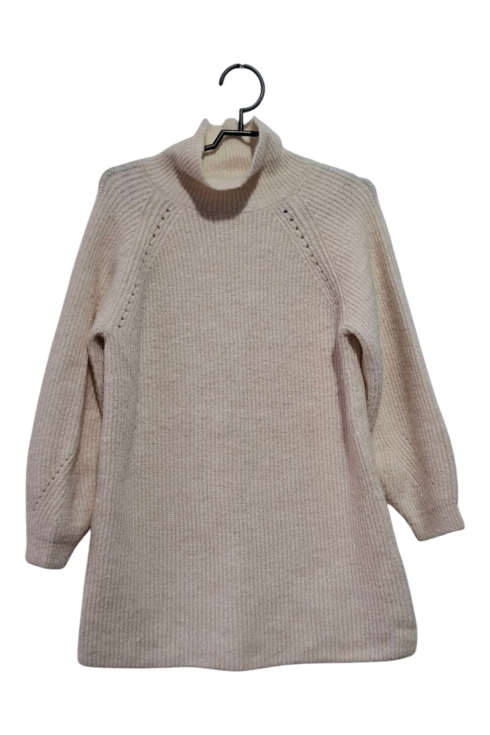 Ciepły Sweter Tunika Sukienka Dziewczęcy Golf 128 (7-8 lat) Kremowy/Beżowy Prążkowany