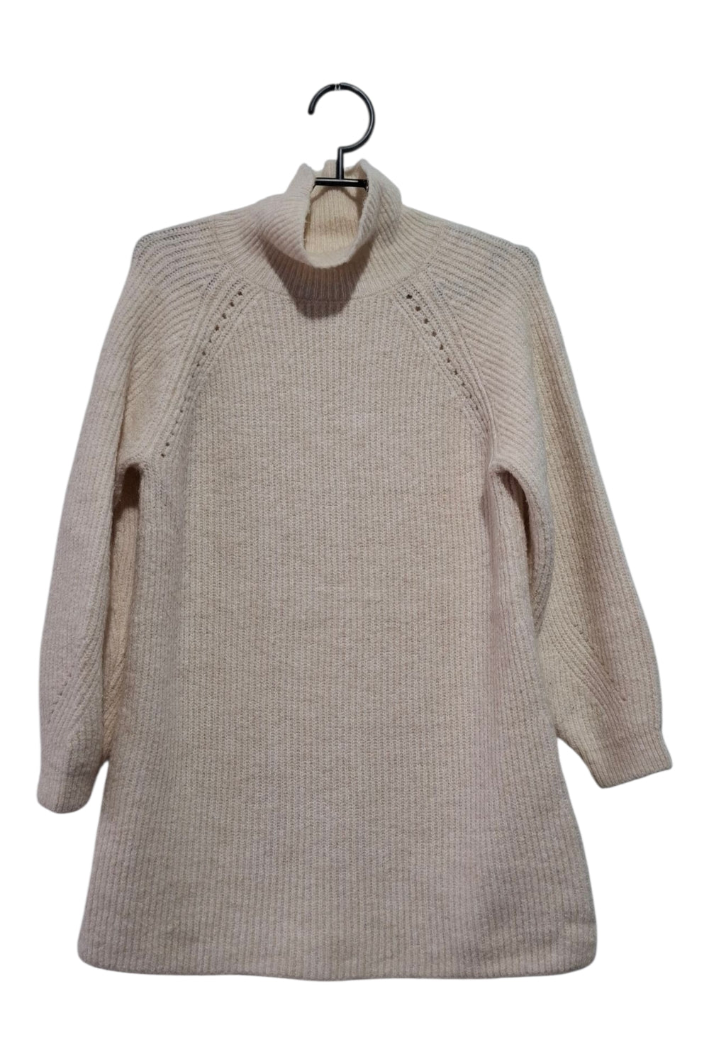 Ciepły Sweter Tunika Sukienka Dziewczęcy Golf 128 (7-8 lat) Kremowy/Beżowy Prążkowany