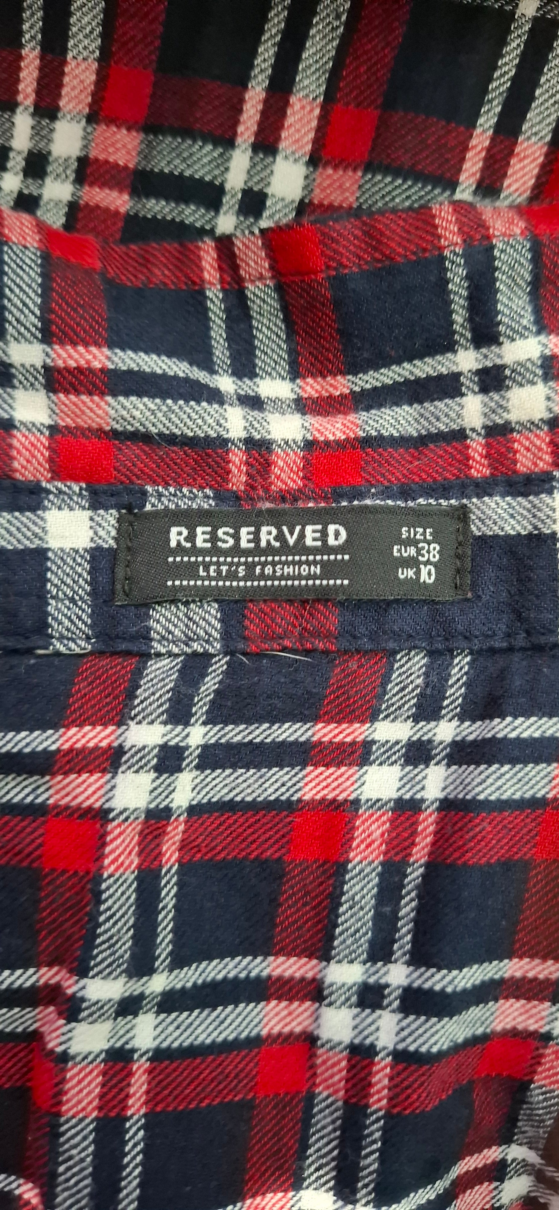 RESERVED Długa Koszula Flanelowa Damska, Rozmiar 38 (M), 100% Bawełna, Czerwień i Granat