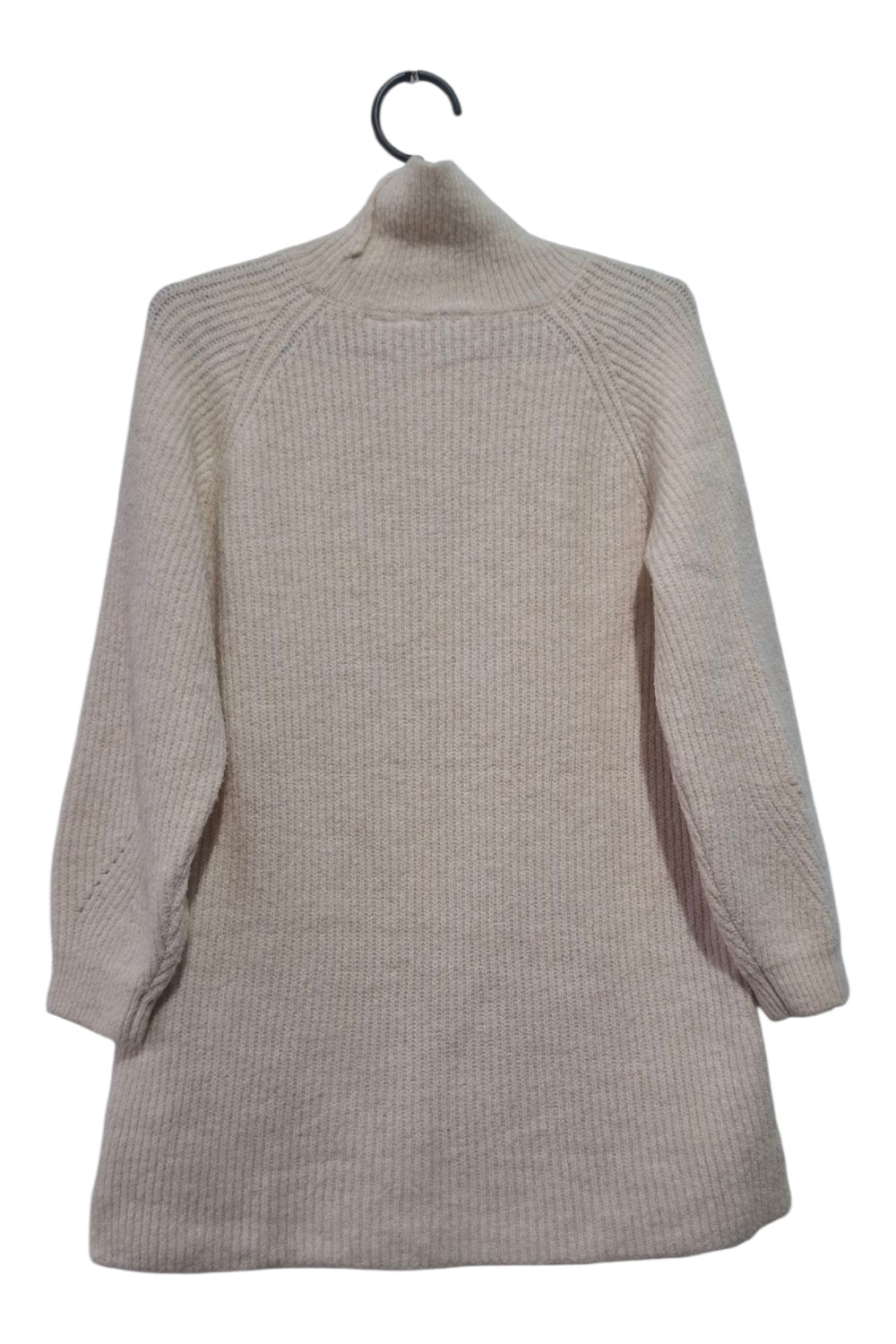 Ciepły Sweter Tunika Sukienka Dziewczęcy Golf 128 (7-8 lat) Kremowy/Beżowy Prążkowany