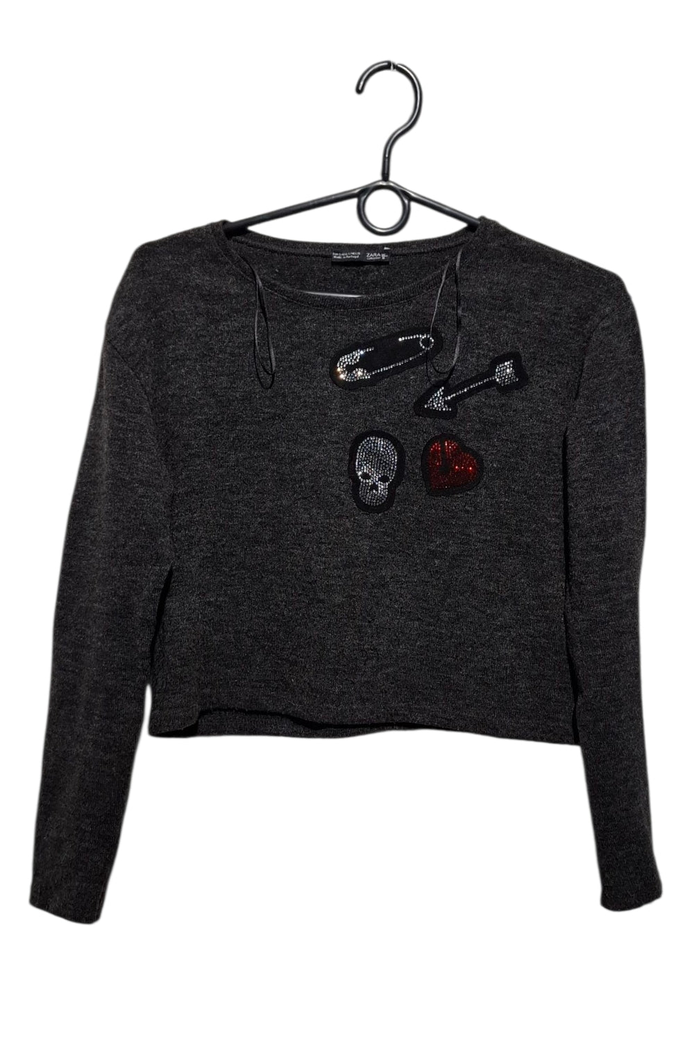 ZARA W Crop Top S/36 Czaszka Strzała Cyrkonie Rock Style Portugalia