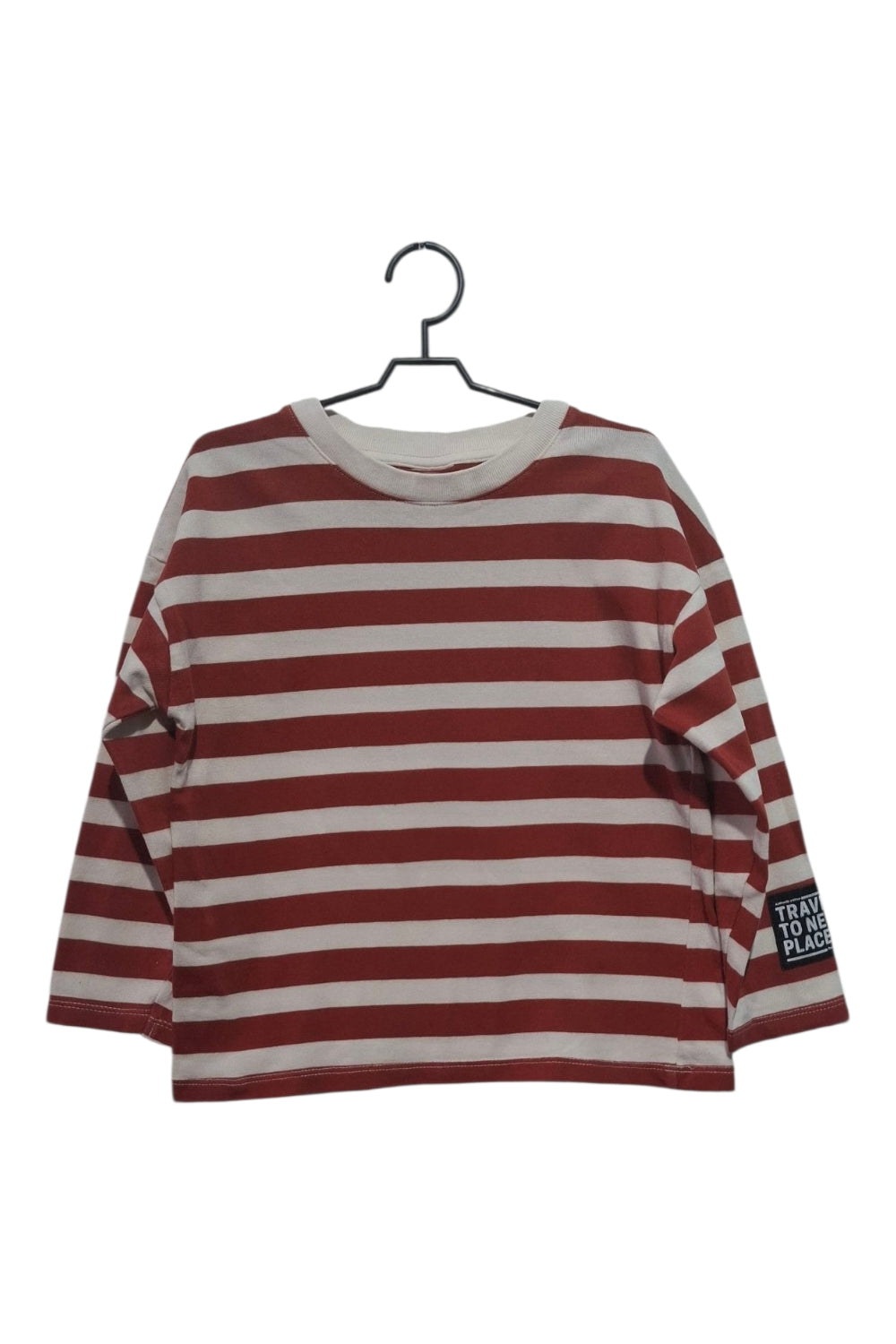 Bluzka dziecięca Longsleeve Pasy Czerwono-Kremowe Rozmiar 128 "Travel To New Places"