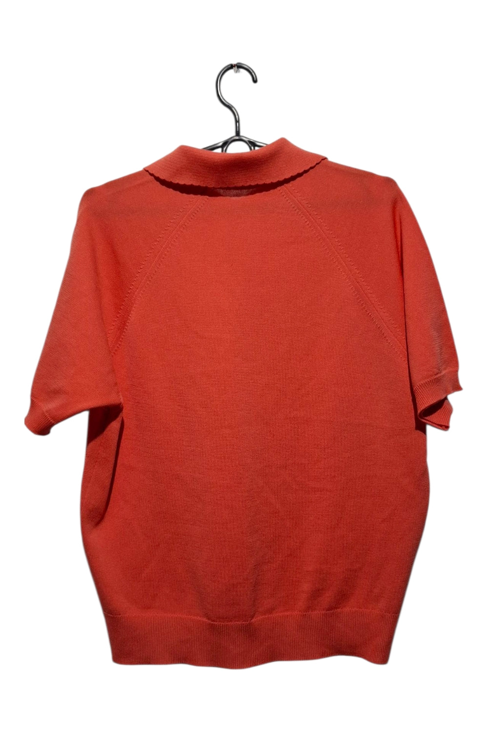 Vintage Sweterek Polo Łososiowy Koral Ażurowy Krotki Rękaw r. 16/44