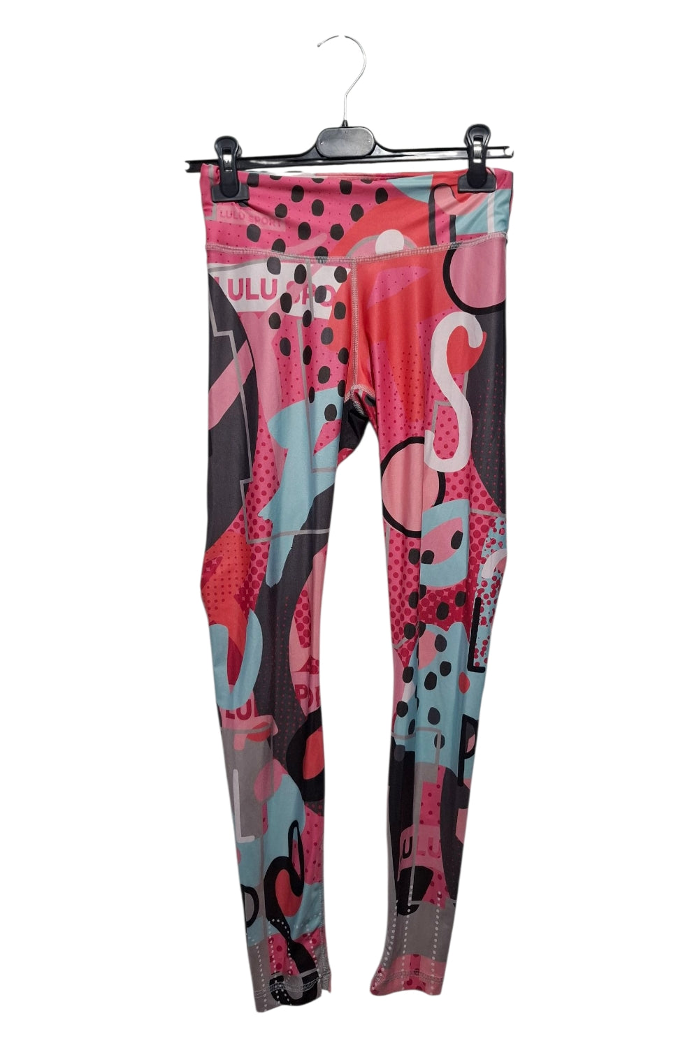Lulu Sport Legginsy r. S High Waist Wzór Grafitti Róż Czarny Second Skin