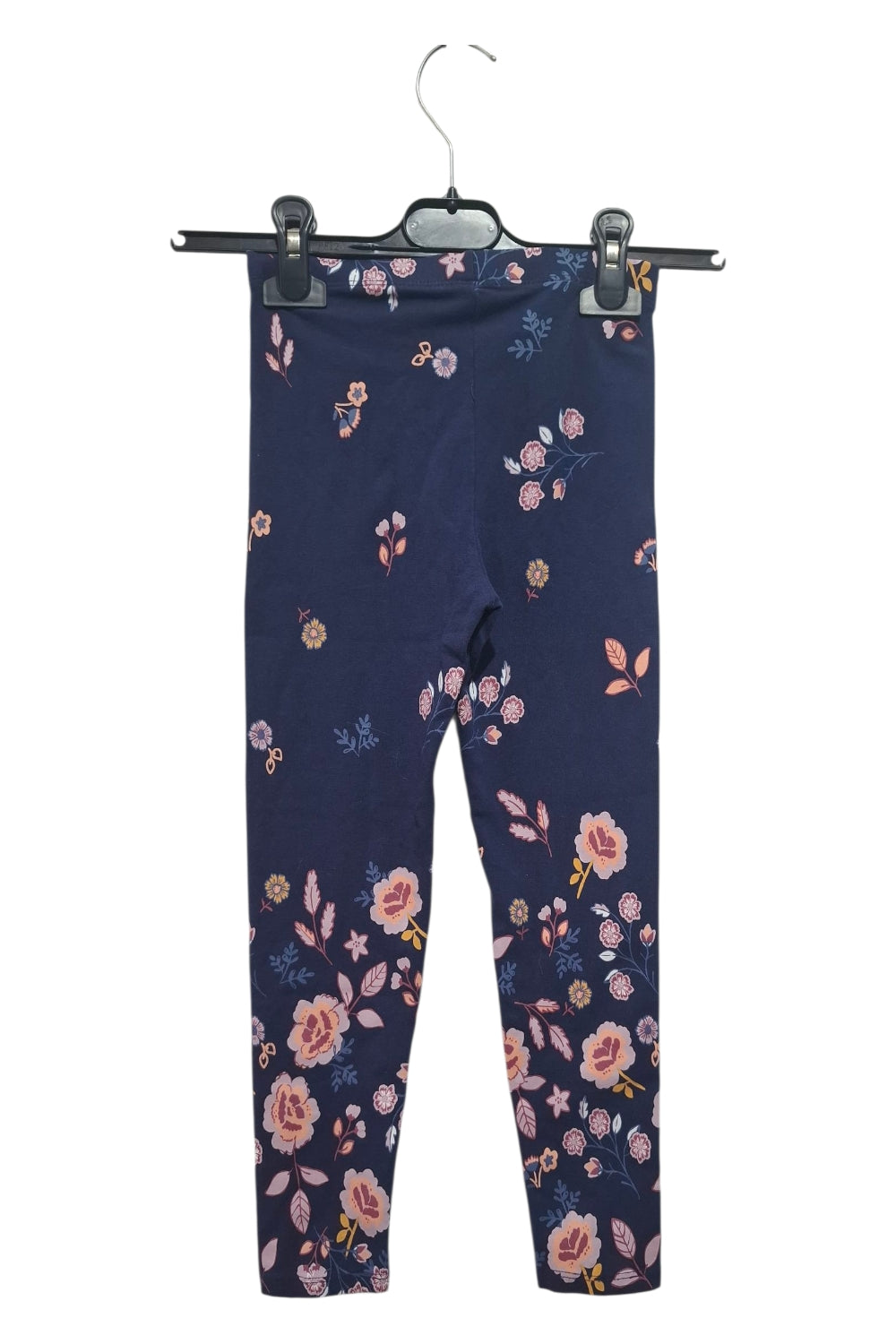 Legginsy Dziecięce 116/122 granatowe w róże floral bawełna BDB