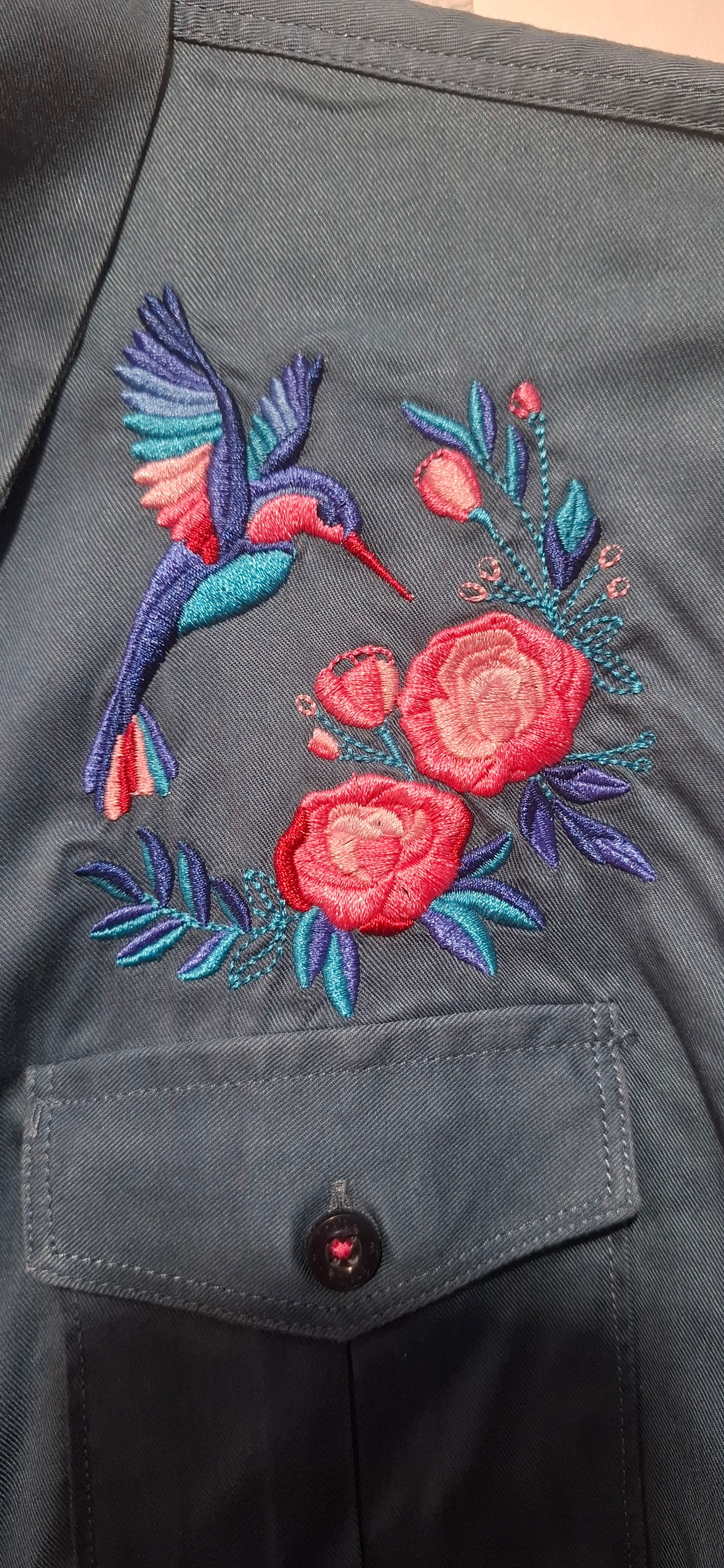 Koszula Damska J&JOY S TURKUS MORSKI Lyocell Haft Róże Ptak Premium