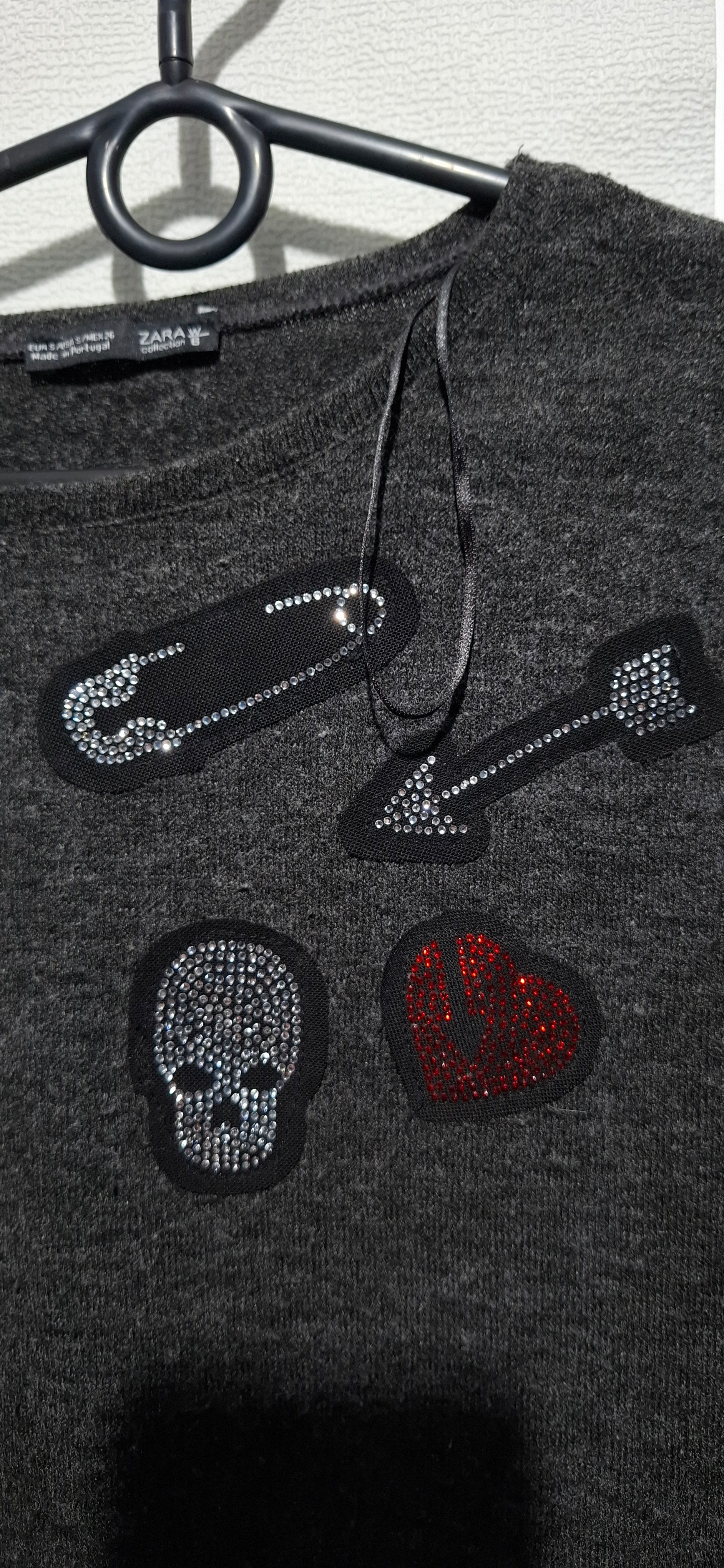 ZARA W Crop Top S/36 Czaszka Strzała Cyrkonie Rock Style Portugalia