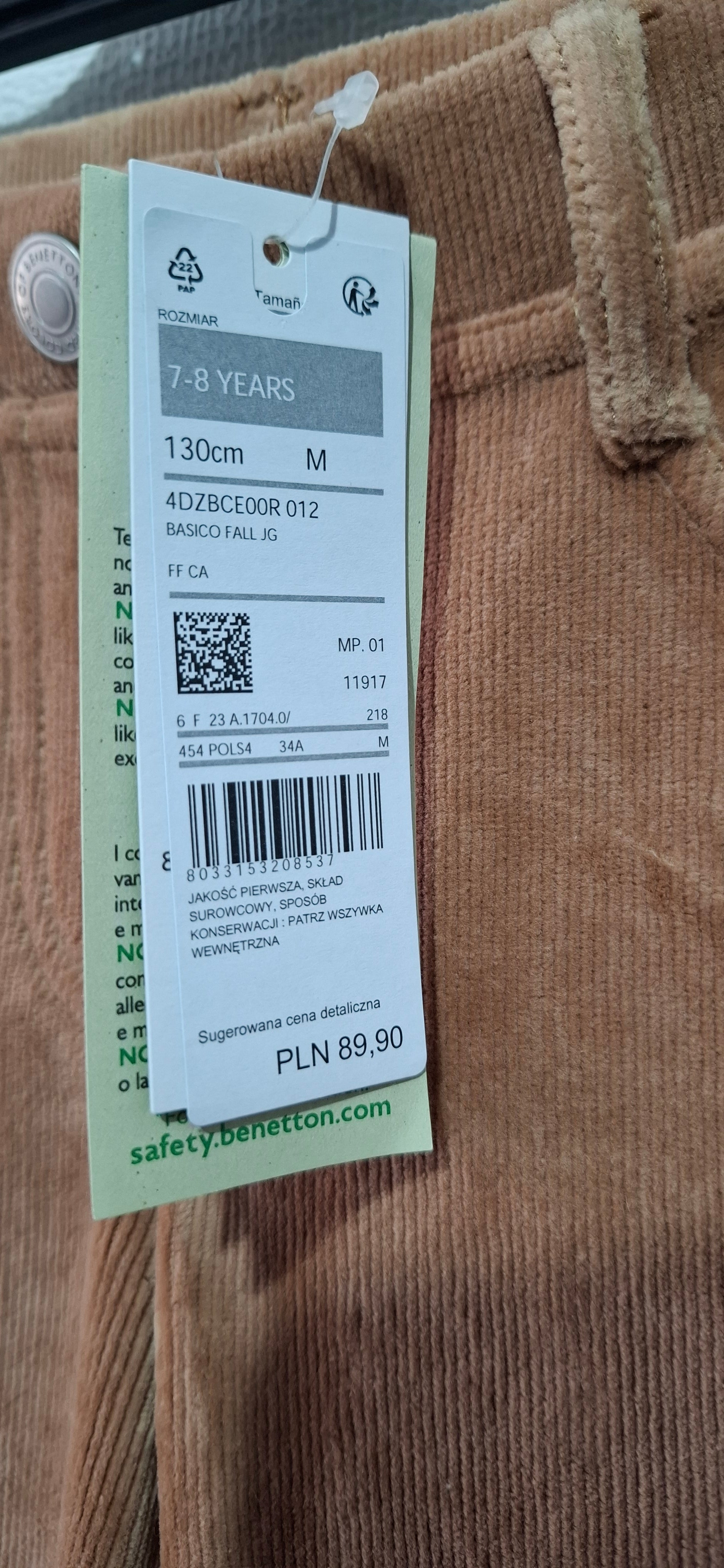 NOWE Spodnie Dziecięce Sztruksowe United Colors of Benetton 7-8y