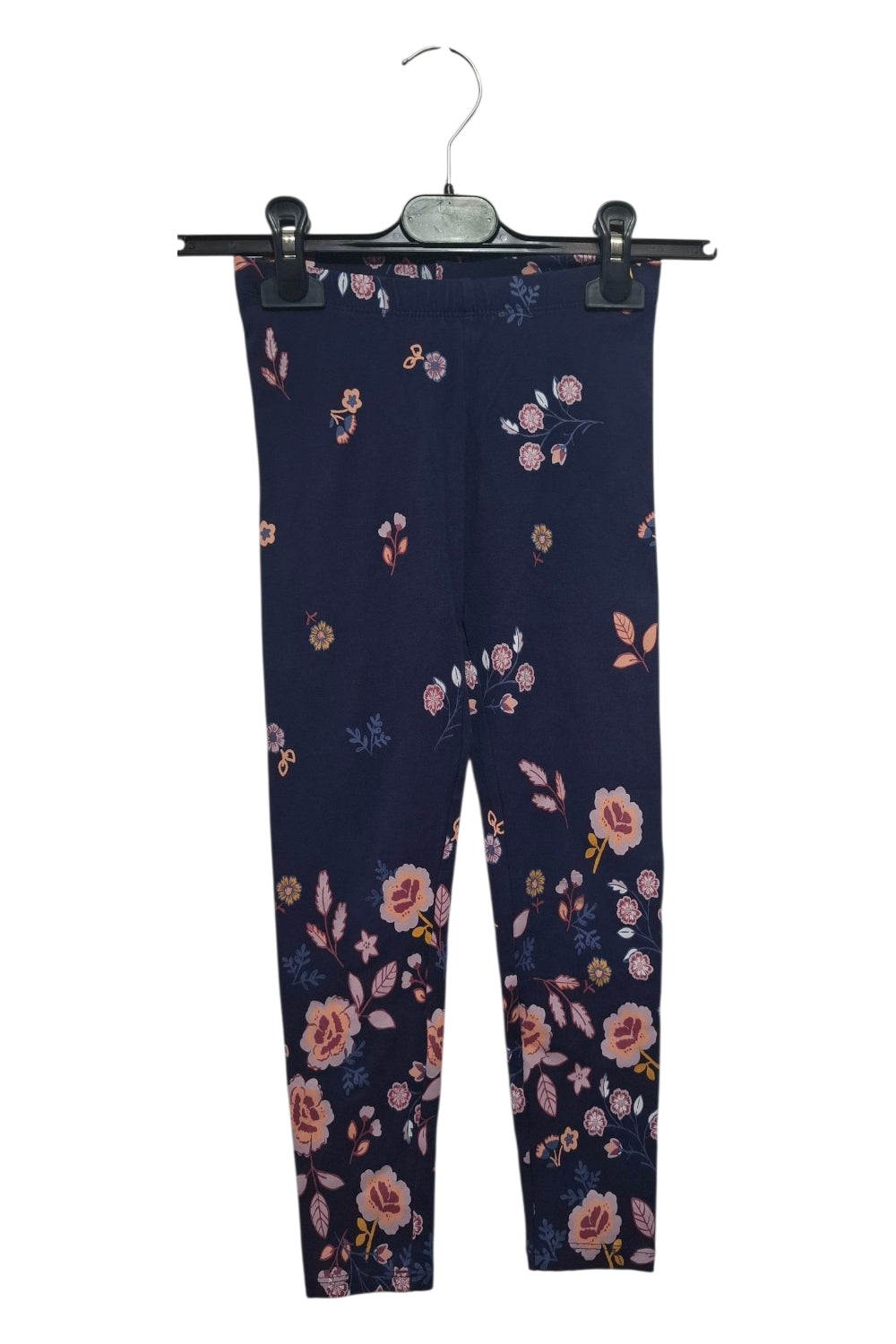 Legginsy Dziecięce 116/122 granatowe w róże floral bawełna BDB