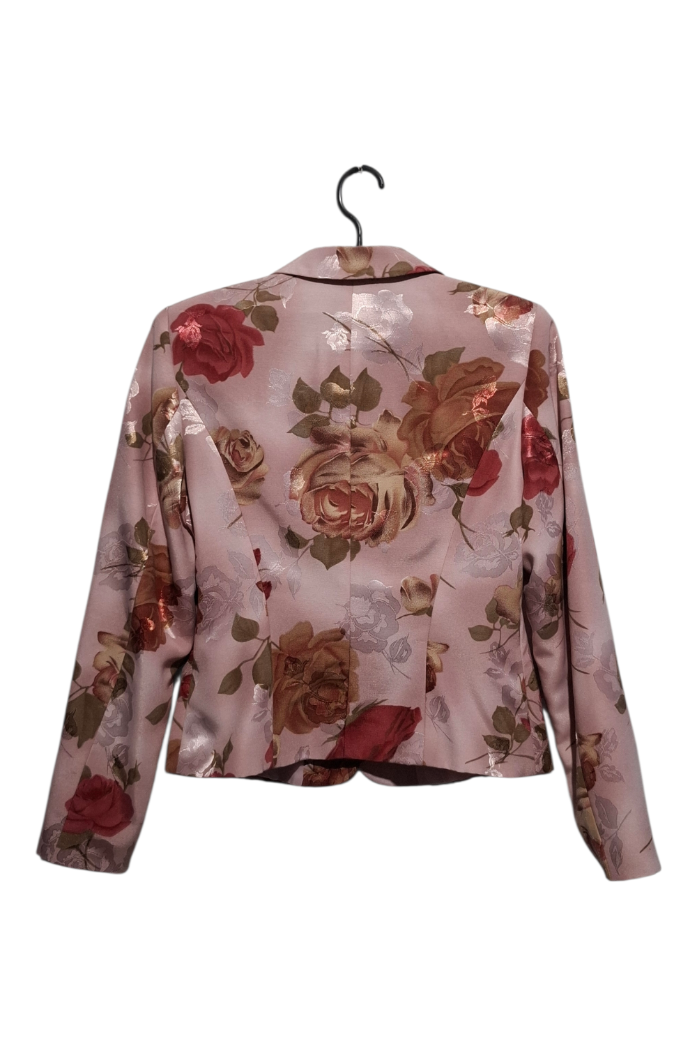 Elegancka Marynarka ELL STYL Żakiet 38 Różowe Róże Błyszczące Srebrne Akcenty