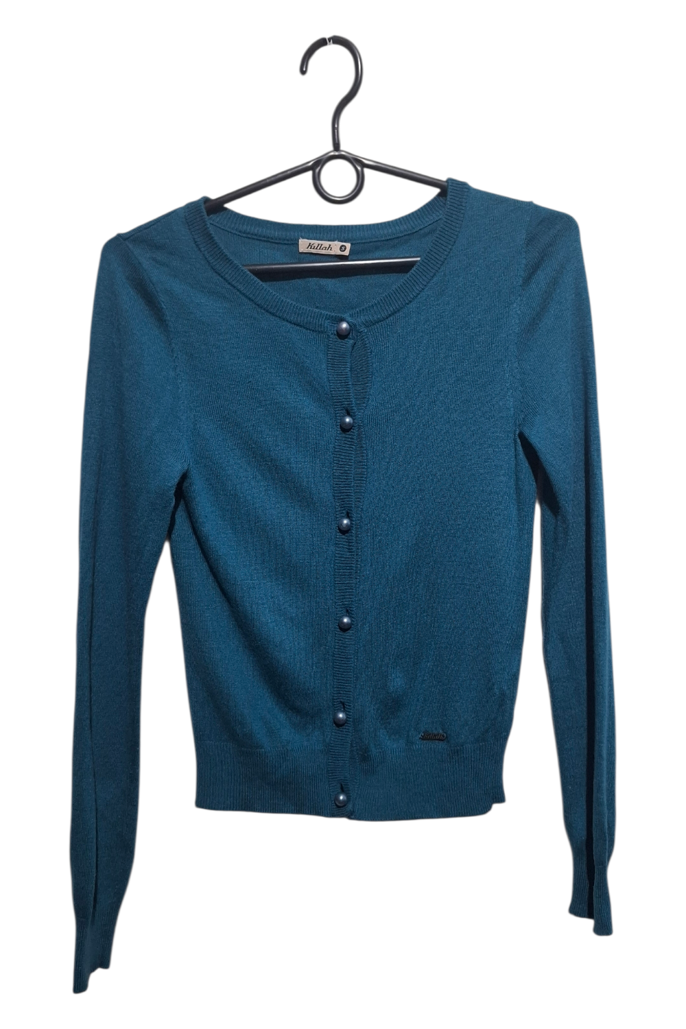 Krótki Kardigan Sweter Killah S Turkus Morska Zieleń Wełna Viskoza