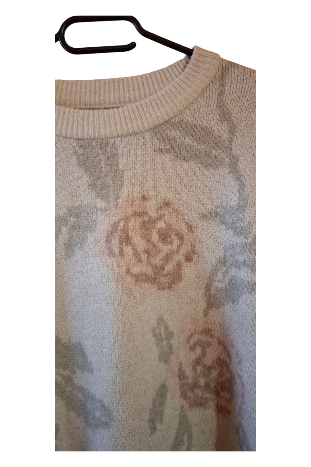 Oversize Sweter Amisu S/M Kwiaty Róże Beżowy Kremowy Retro Vintage