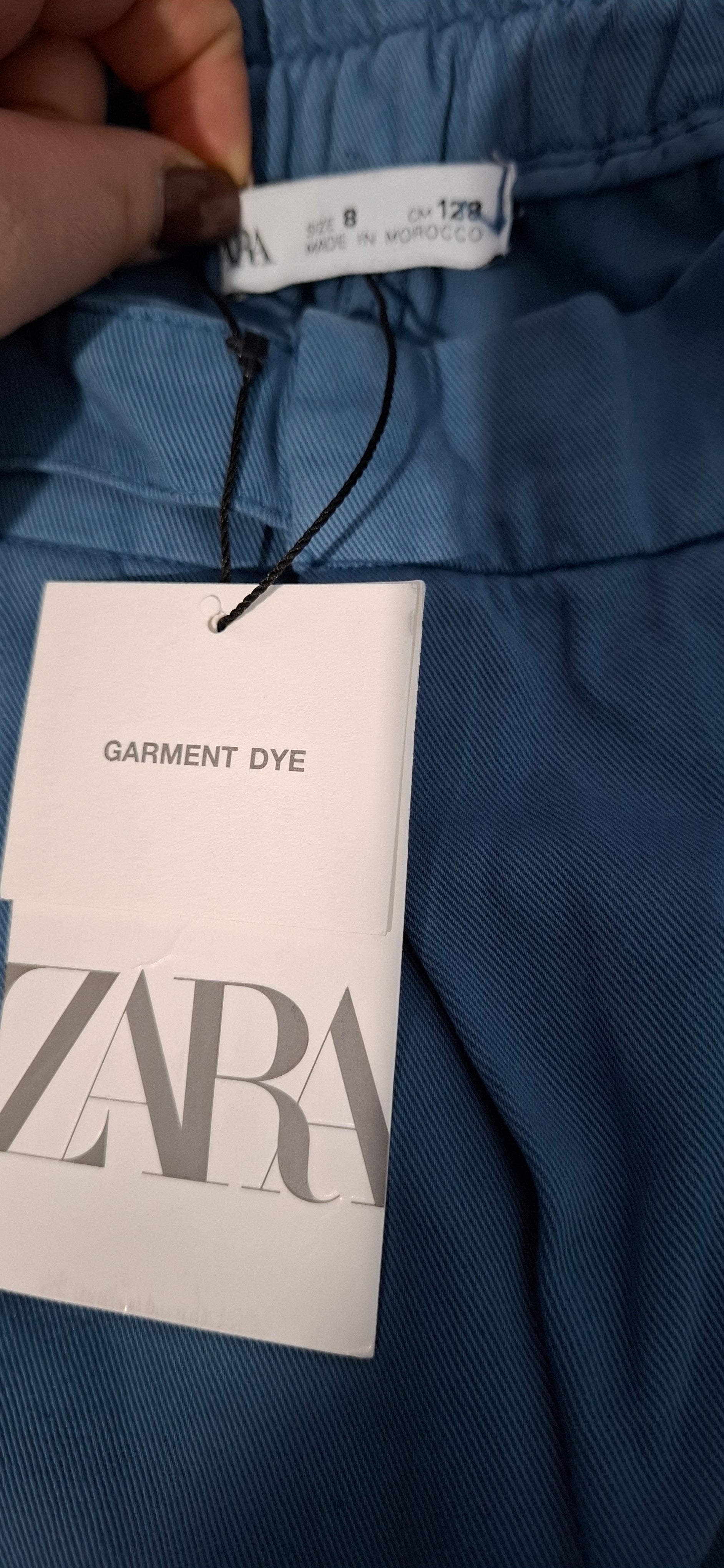Modne Spodnie ZARA 'Garment Dye' Szerokie Nogawki Niebieskie 128